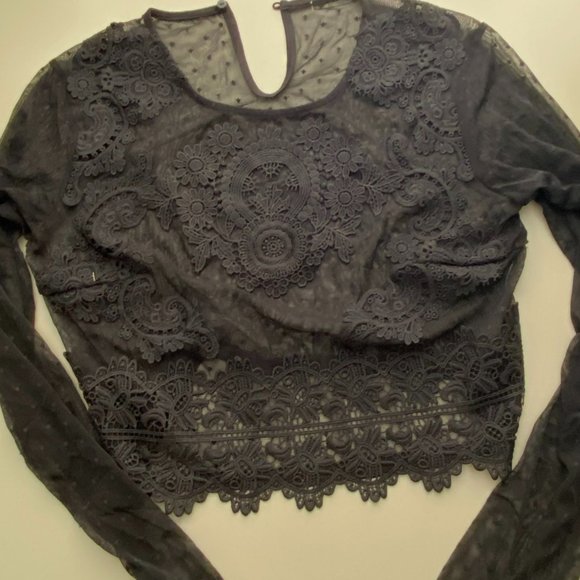 F21 Cropped Mesh Embroidered top in small - Picture 1 of 4